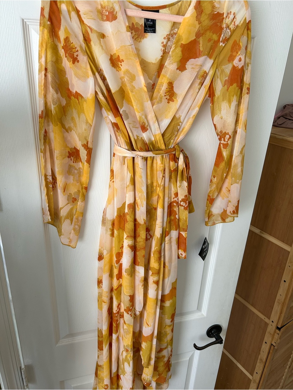 Chiffon Wrap Maxi Dress in Yellow & Pink by Unknown